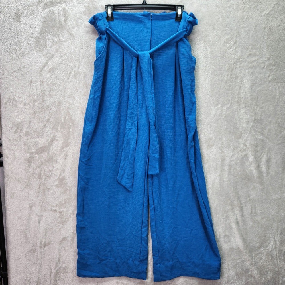 Bar III Pants Womens Large Moonbeam Blue Wide Leg Tie Waist Pants Trousers New